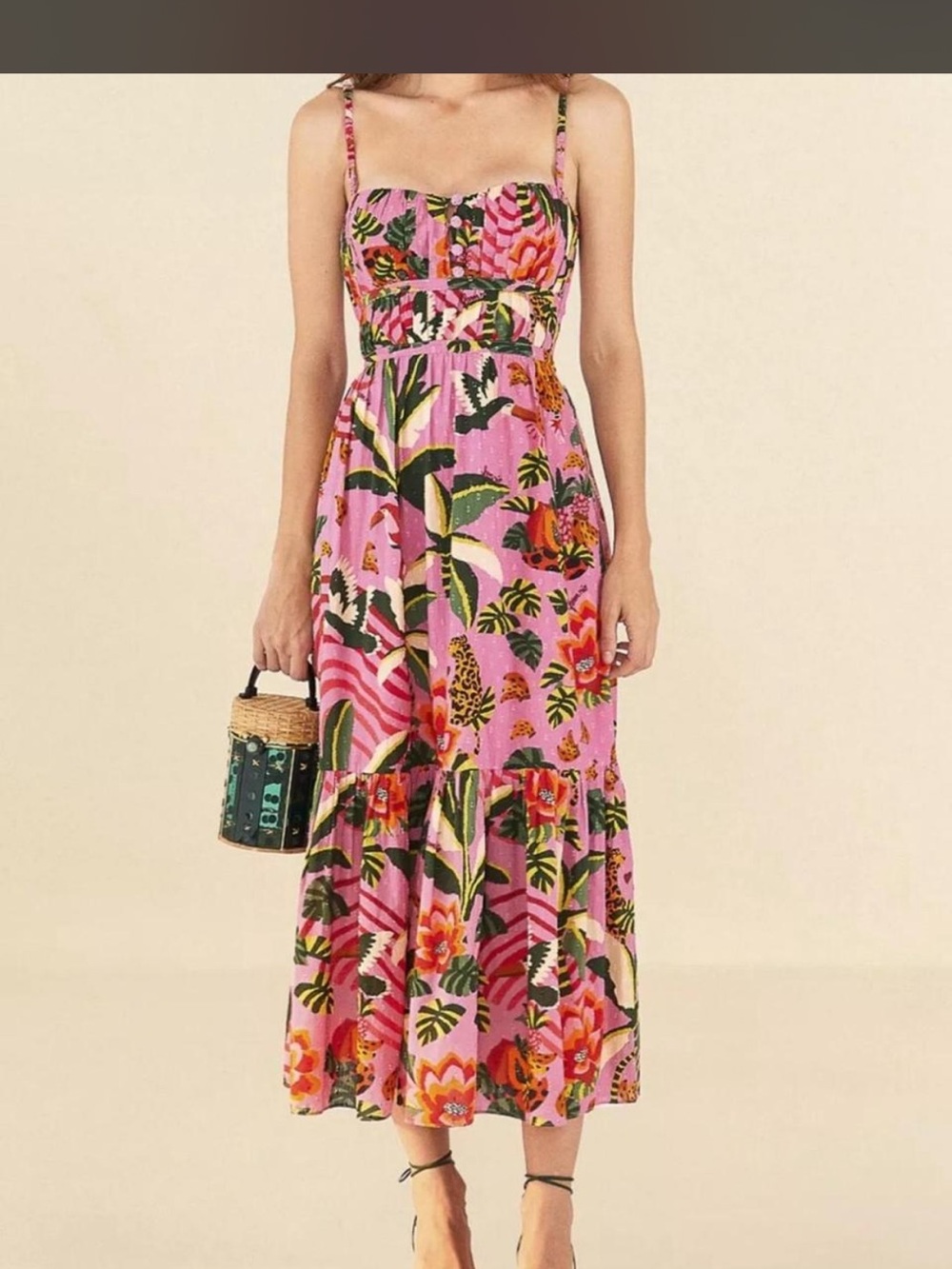 Farm RIO Leopard Forest Cotton Midi Dress
